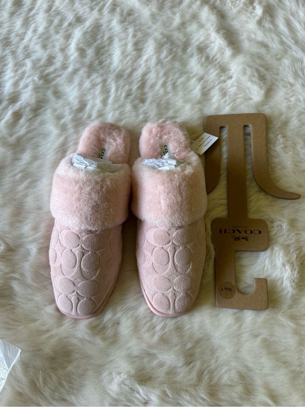 Coach Pink Shearling Mule Slippers
